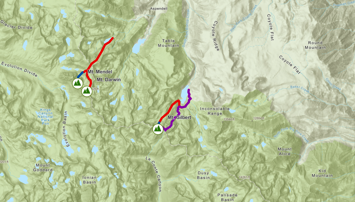 Sierra Nevada Climbing Routes Map